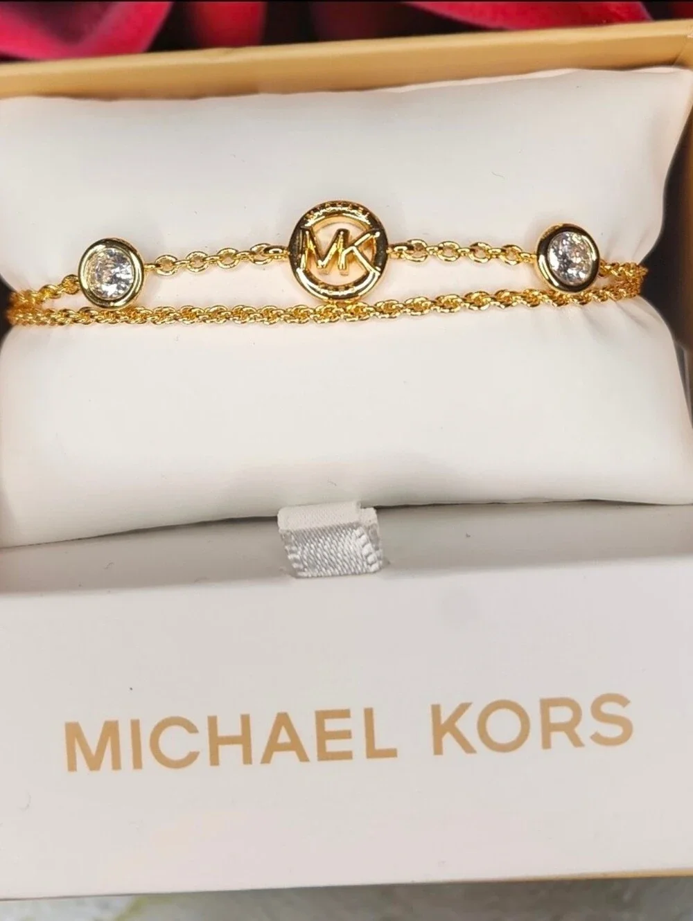 Michael Kors Gold-Tone Fulton Logo Double-Layer Chain Bracelet NWT